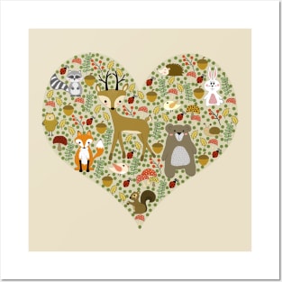 Woodland animals heart Posters and Art